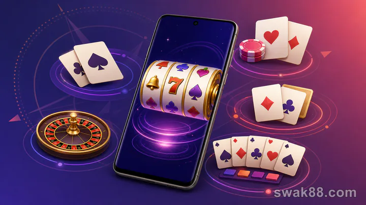 Mobile demo game formats including slots, cards, roulette, and video poker